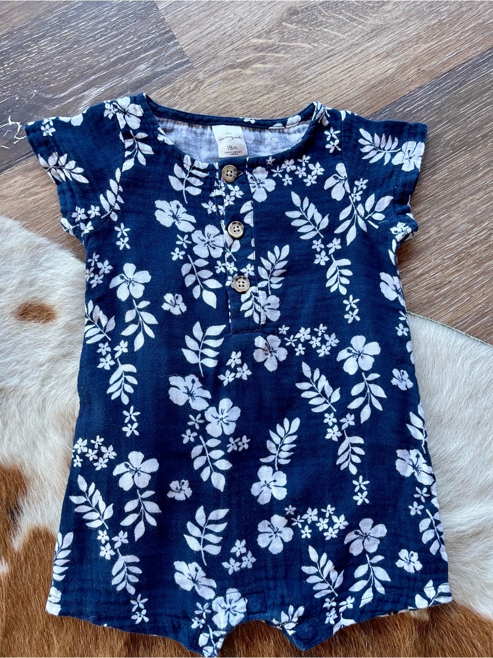Starting Out Navy Floral Baby Romper with Button Front